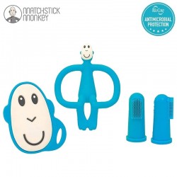 Matchstick Monkey Teething Starter Set Blue - 2 szczoteczki + 2 gryzaki