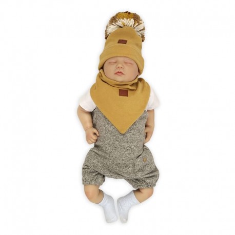 Pom Pom - komplet niemowlęcy czapka z bandanką ALPACA BOHO Sage S