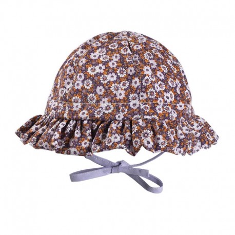 Hi Little One kapelusz przeciwsłoneczny dla dziewczynki BOHO FLO Chocolate roz S Pom Pom