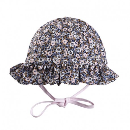 Hi Little One kapelusz przeciwsłoneczny dla dziewczynki BOHO FLO Blue roz M Pom Pom