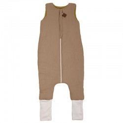 Hi Little One - ocieplany śpiworek dwustronny piżamka z nogawkami z organicznej BIO bawełny muślin DARK OAK/OLIVE roz M