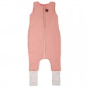 Hi Little One - ocieplany śpiworek dwustronny piżamka z nogawkami z organicznej BIO bawełny muślin BABY PINK/CORAL roz M