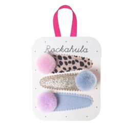 Rockahula Kids spinki do włosów dla dziewczynki 3 szt. Luna Leopard Pom Pom