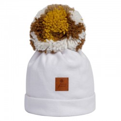 Hi Little One czapka zimowa niemowlęca ALPACA BOHO White/Brown M Pom Pom