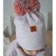 Hi Little One czapka zimowa niemowlęca ALPACA BOHO Dark Pink M Pom Pom