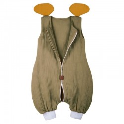 Hi Little One śpiworek do spania z nogawkami dla Niemowlaka TOG 1,0 BIO muślin ELEPHANT Green Hunter/Mustard roz M