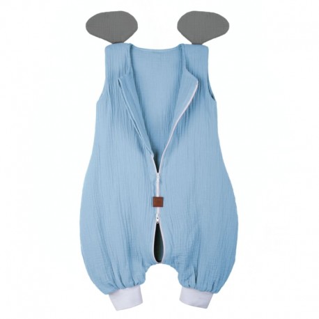 Hi Little One śpiworek do spania z nogawkami dla Niemowlaka TOG 1,0 BIO muślin ELEPHANT Baby Blue/Gray roz S