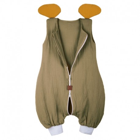 Hi Little One - śpiworek piżamka z bawełny muslin ELEPHANT Green Hunter & Mustard roz S