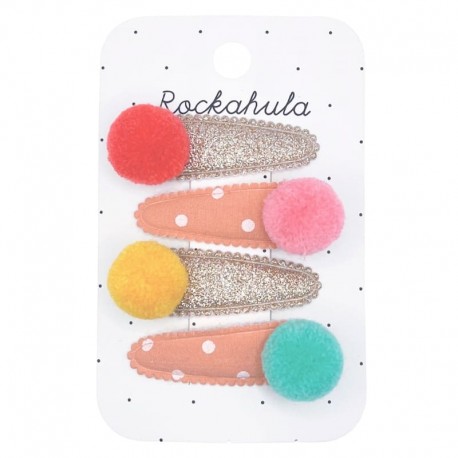 Rockahula Kids - 4 spinki do włosów Colour Pom Pom Pom