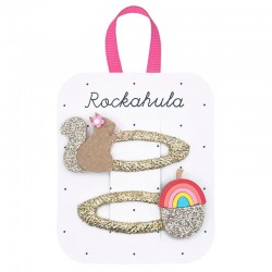 Rockahula Kids spinki do włosów dla dziewczynki 2 szt. Squirrel and Rainbow Acorn