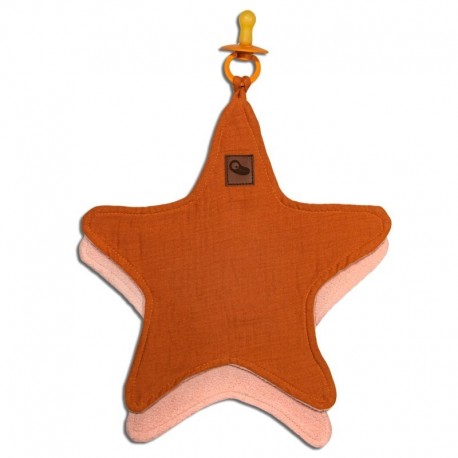 Hi Little One - przytulanka dou dou z zawieszką na smoczek z organicznej BIO bawełny STAR Pumpkin