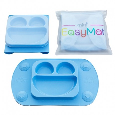 EasyTots silikonowy talerzyk trójdzielny z matą i lunchbox EasyMat Mini 2in1 BLUE